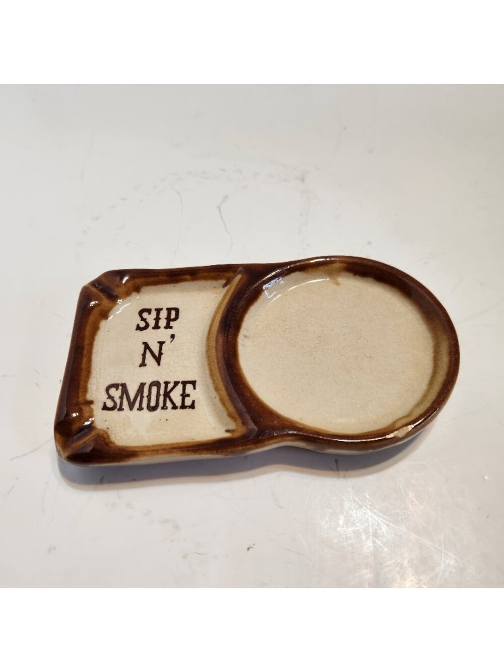 Vintage 1970's Sip N' Smoke Ceramic Ashtray And Coaster Combo READ